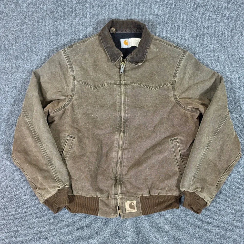 Vintage Carhartt JQ3382 Santa Fe Jacket Mens Large Tall Brown Duck Quilted Lined